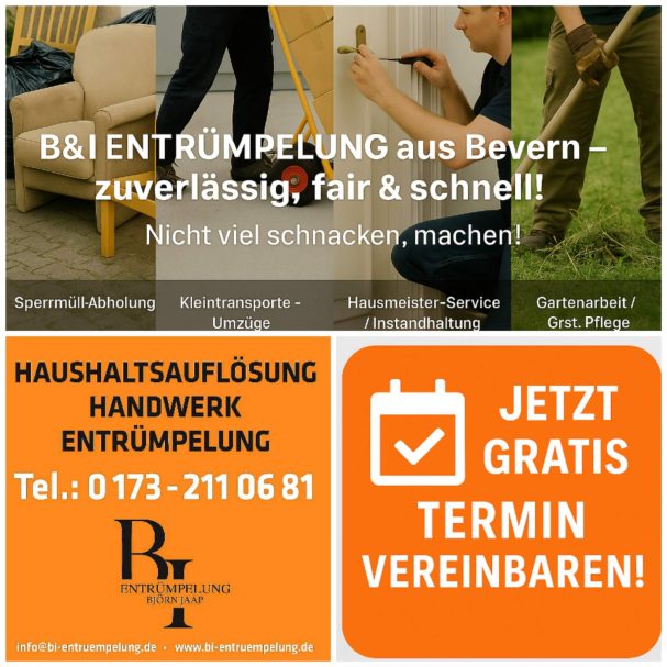 B&I Entsorgung aus Bever: schnelle und faire Entrümpelung und Handwerksdienstleistungen.